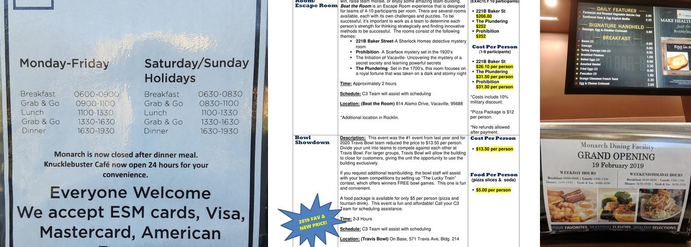 Monarch Dining Facility Menu