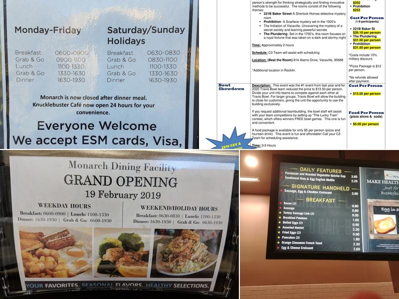 Monarch Dining Facility Menu