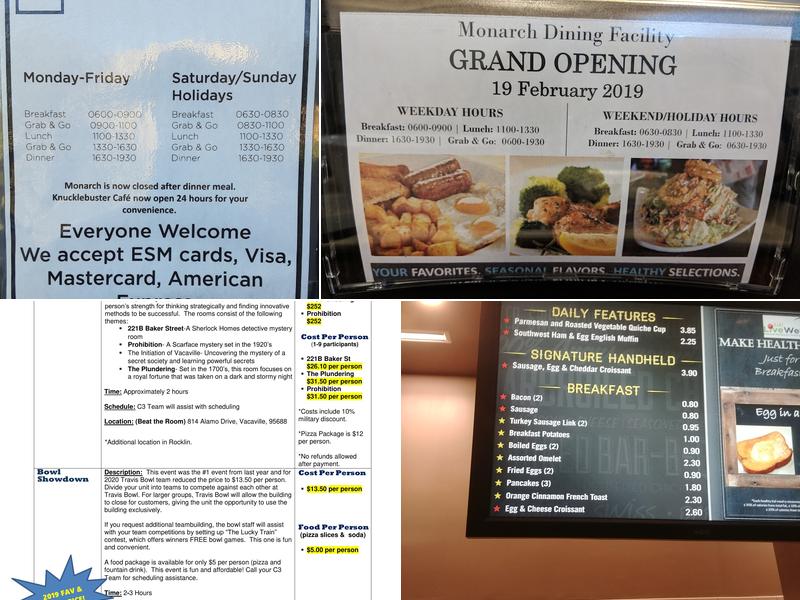 Monarch Dining Facility Menu