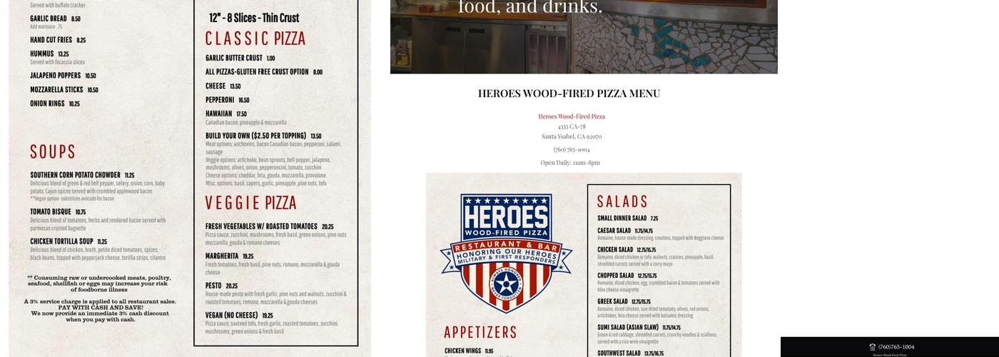 Heroes Wood-Fired Pizza Menu