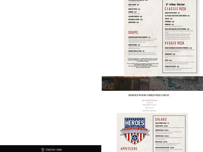 Heroes Wood-Fired Pizza Menu