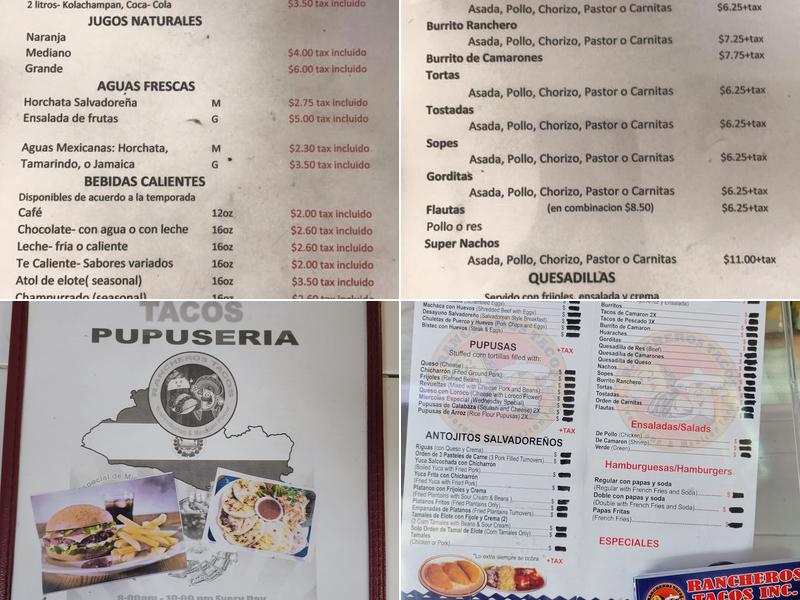 Rancheros Tacos Pupuseria Menu
