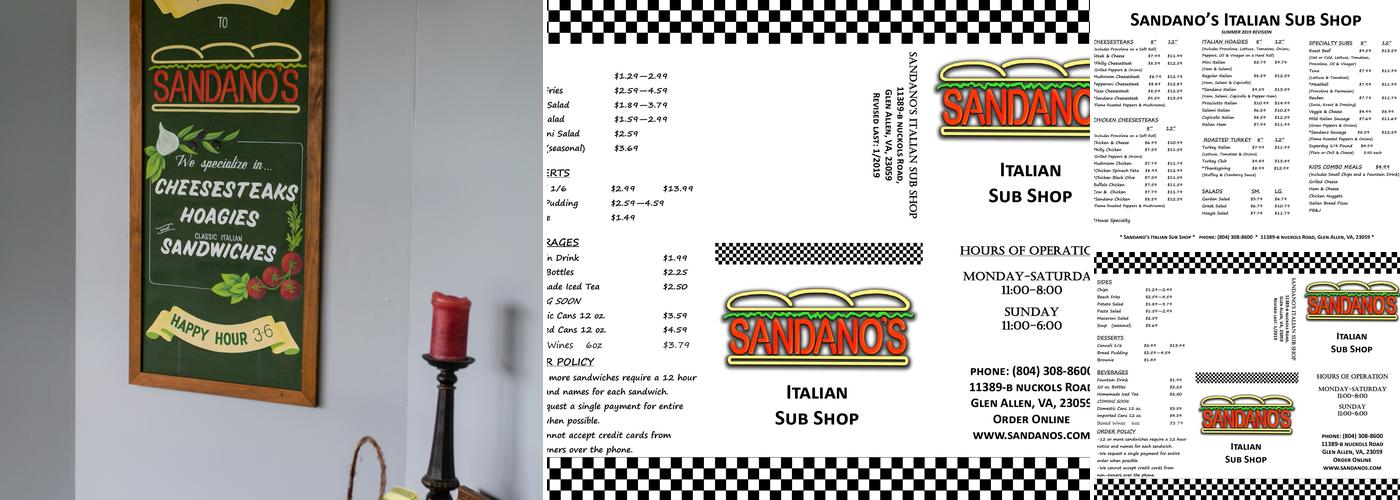Sandano's Italian Sub Shop Menu