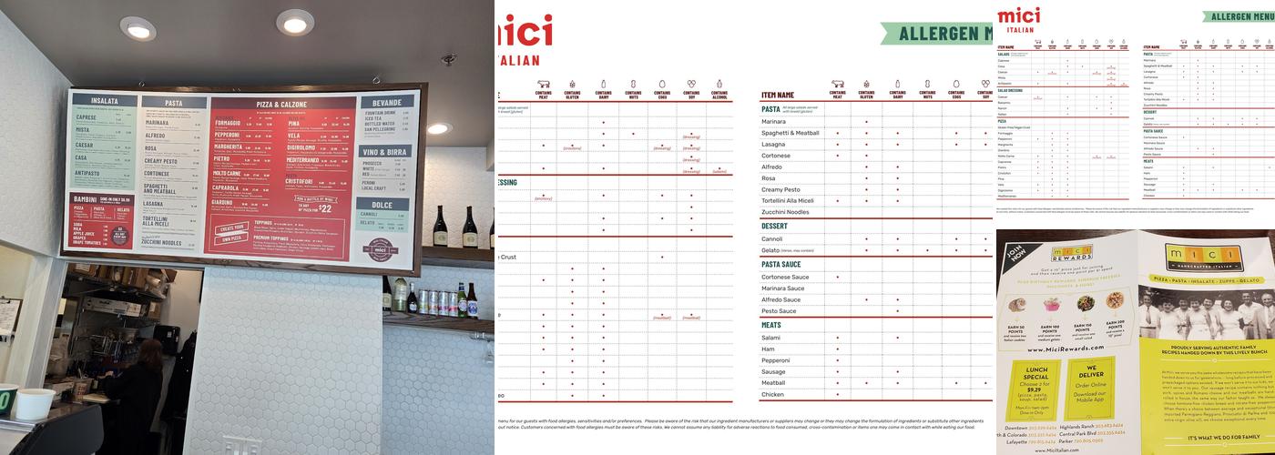 Mici Italian Menu