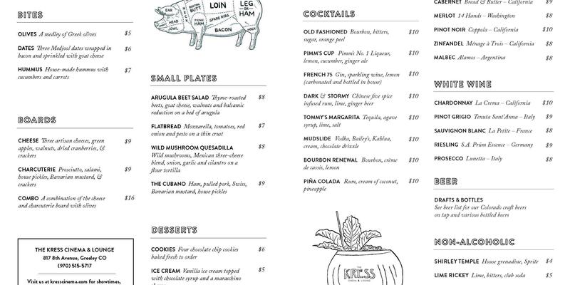 The Kress Cinema & Lounge Menu