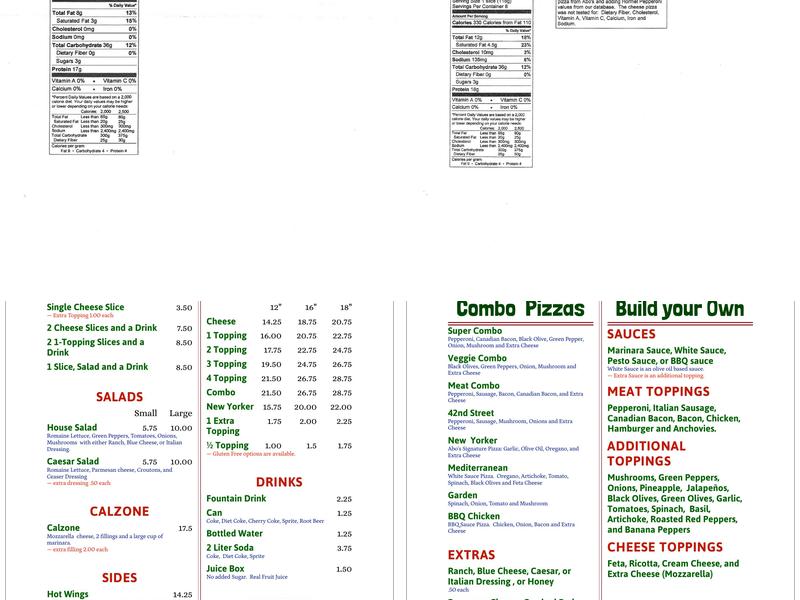 Abo's Pizza Menu