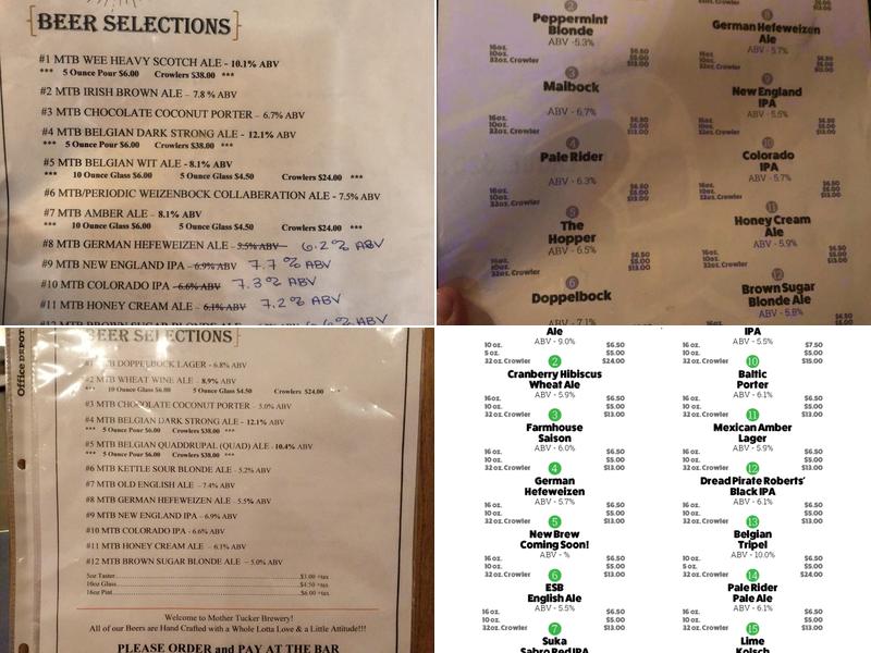 Mother Tucker Brewery Menu