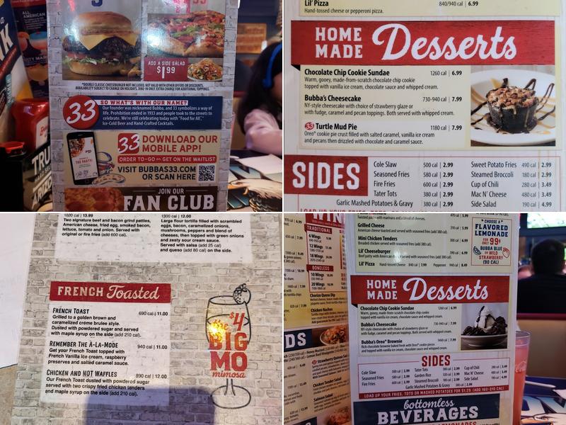 Bubba's 33 Menu