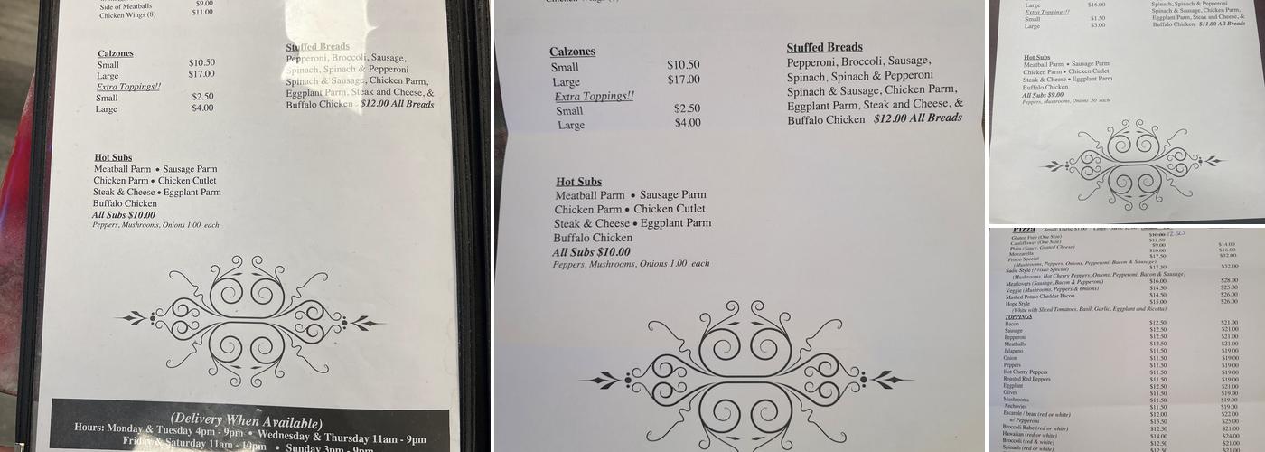 Frisco’s Pizza Menu