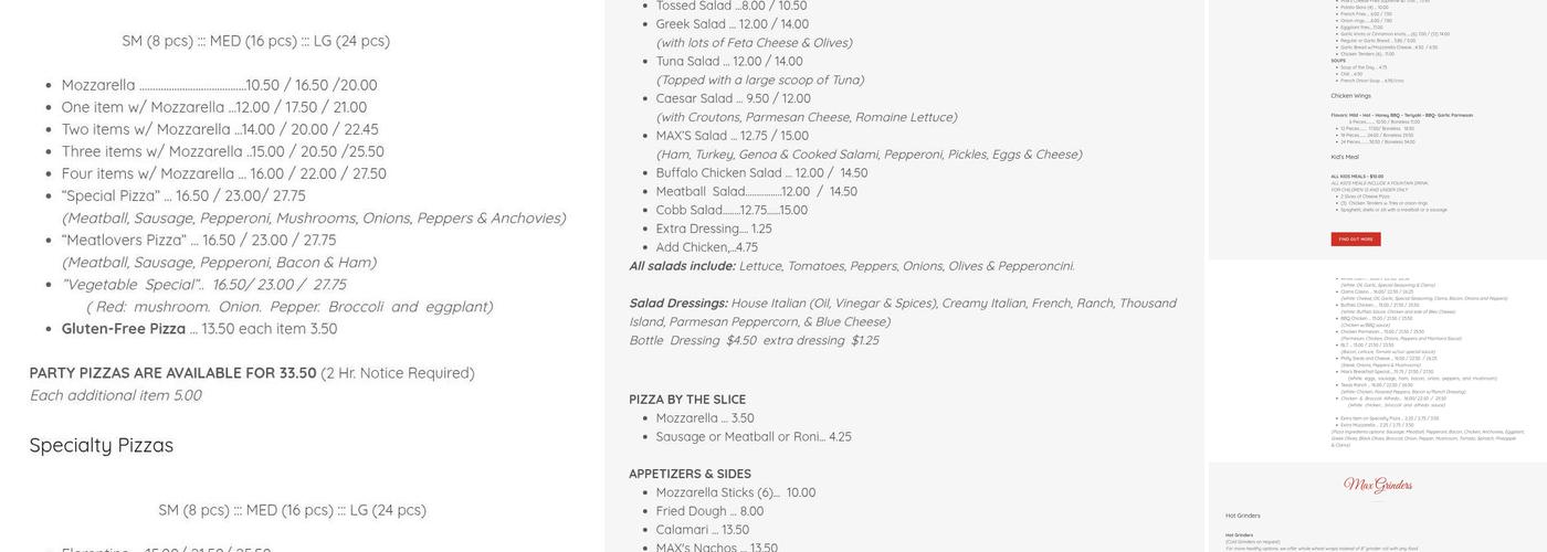 Max Pizza 4 Menu