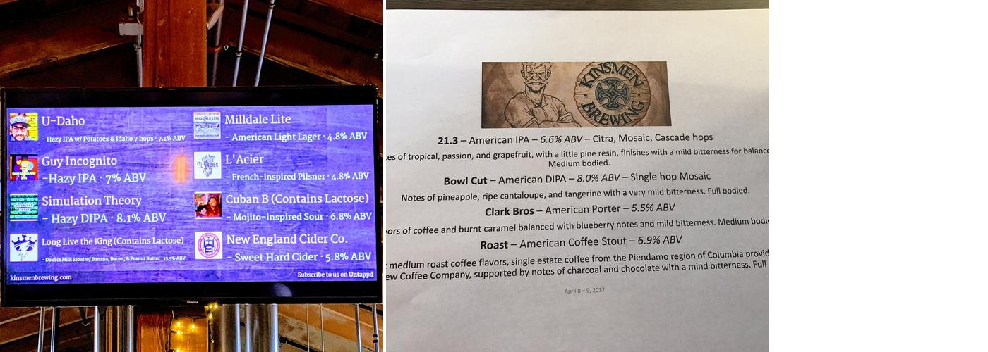 Kinsmen Brewing Company Menu