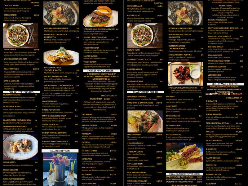 Craft Kitchen Southington-Plantsville Menu