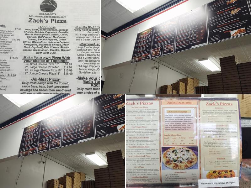 Zack's Pizza Menu