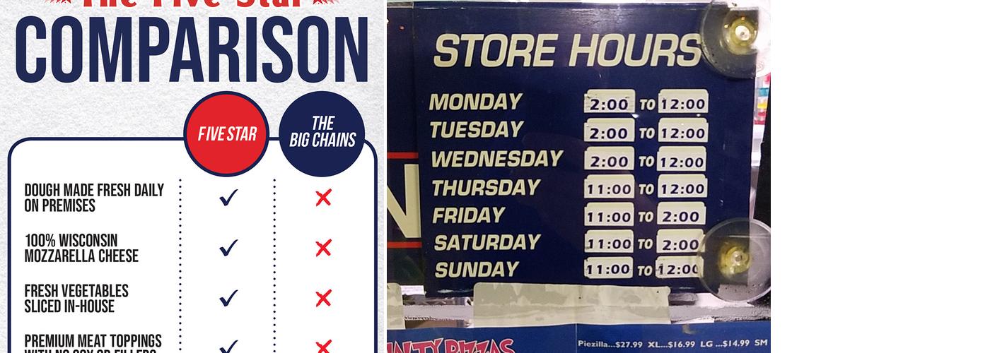 Five Star Pizza Menu