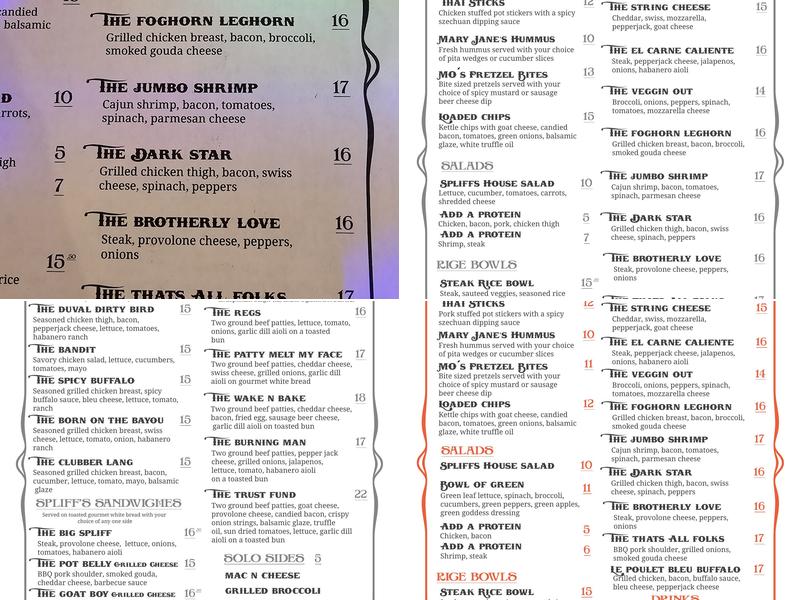 Spliffs Gastropub Menu