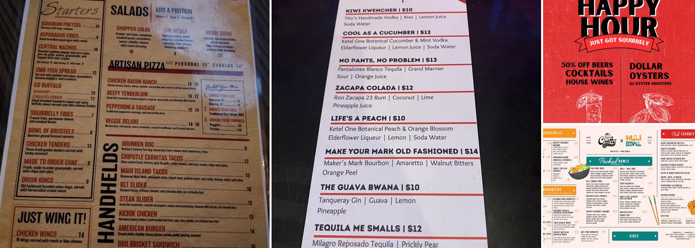 Crafty Squirrel Menu