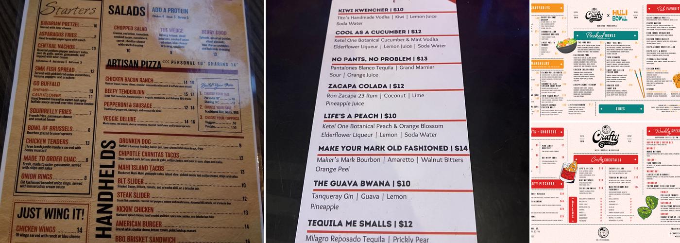 Crafty Squirrel Menu