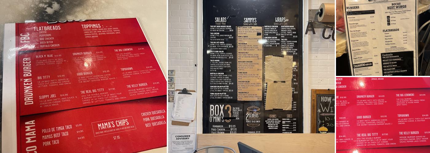 The Drunken Burger Menu