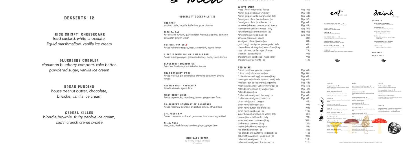 MIA Kitchen & Bar Menu