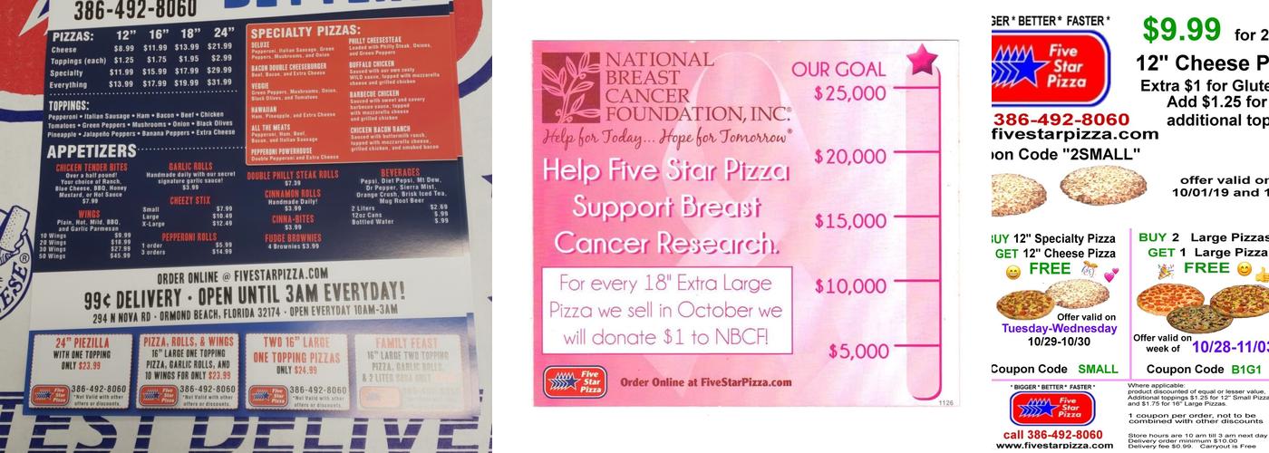 Five Star Pizza Menu