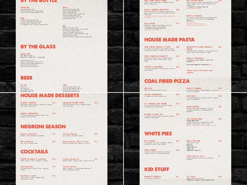 Nicky's Coal Fired Menu