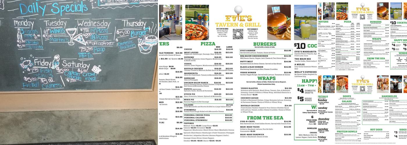 Evie's Tavern & Grill On Main Street Menu