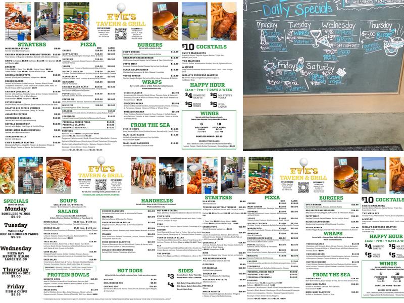 Evie's Tavern & Grill On Main Street Menu