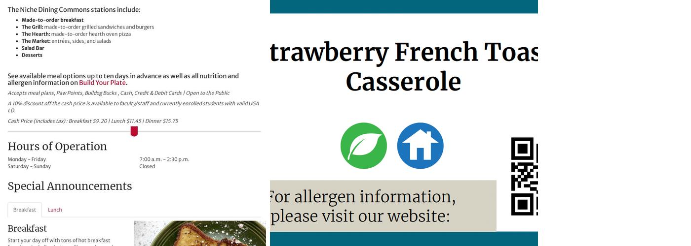 The Niche Dining Commons Menu