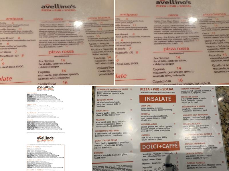 Avellino's Wood Fire Pizzeria Brookhaven Menu