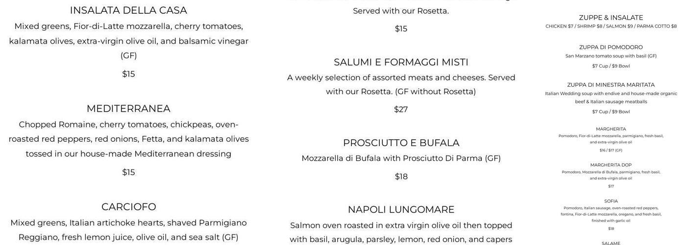 Campania Milton Menu