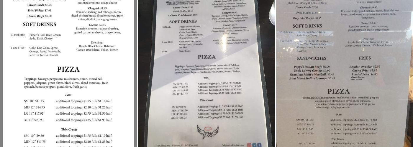 Lefty's Pizza Kitchen Menu