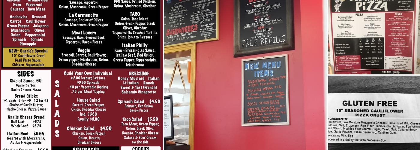 Del Carmen's Pizza Menu