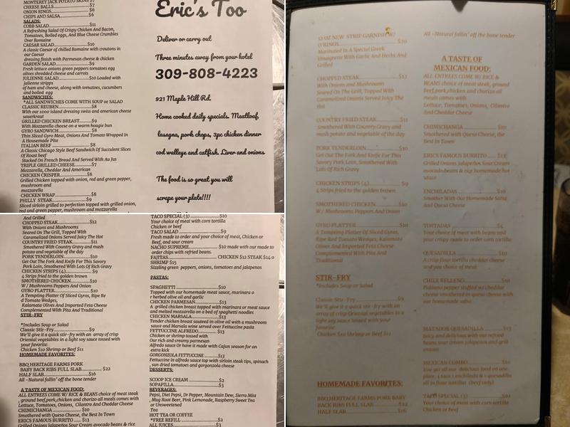 Eric’s Too Family Restaurant and Lounge Menu
