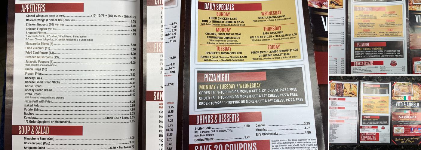 Vito & Angelo Pizzeria Menu