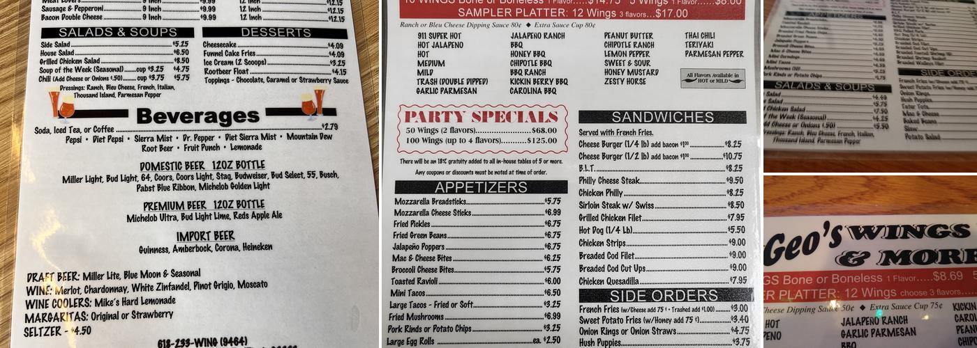 Geo's Wings & More Menu