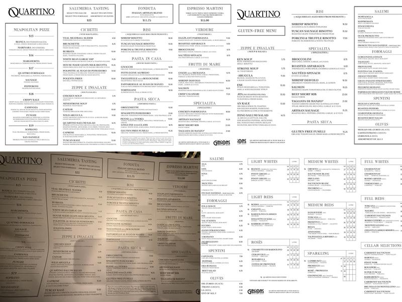 Quartino Ristorante Menu