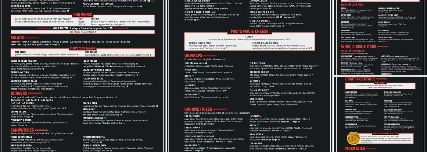 Mad Anthony Brewing Co Menu