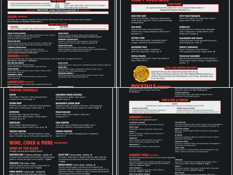 Mad Anthony Brewing Co Menu