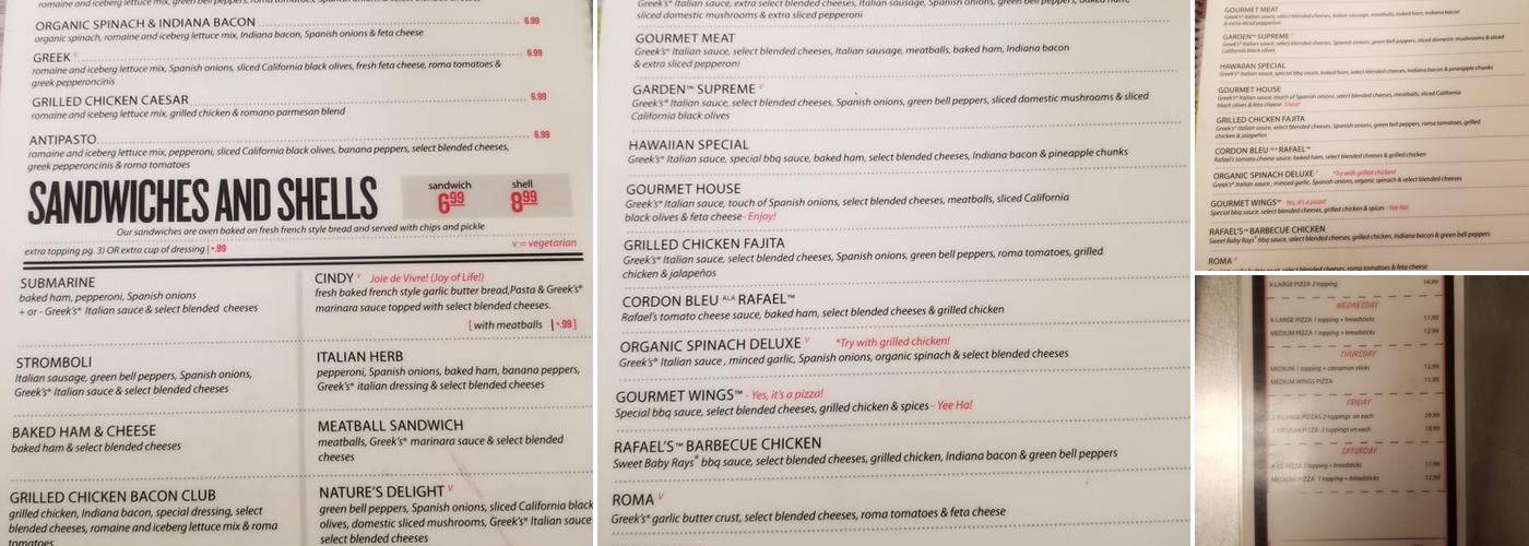 Greeks Pizzeria 96th and College Menu