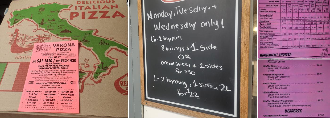 Veronas Pizza Menu