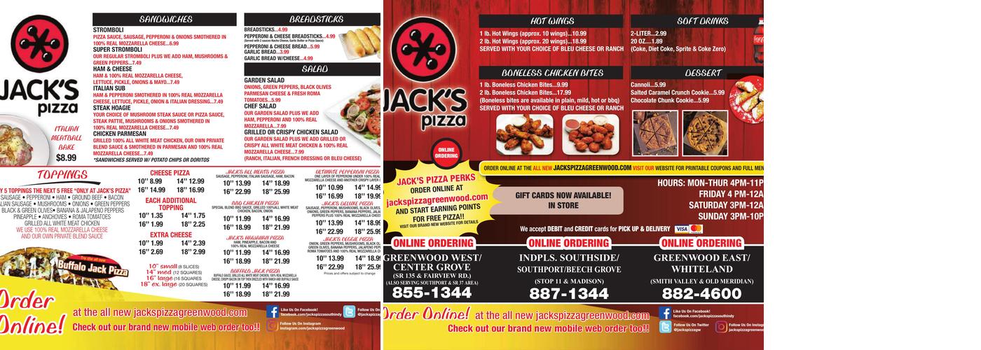 Jack's Pizza Menu