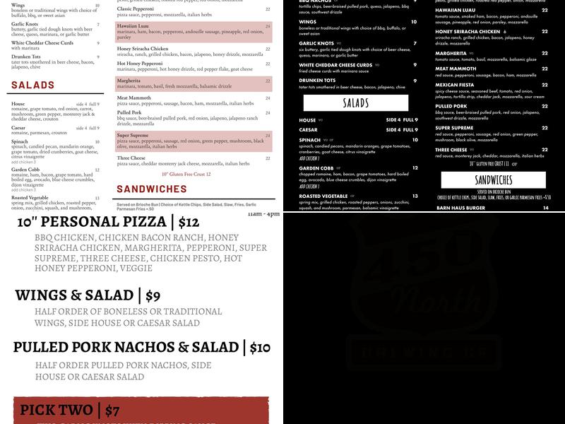 450 North Brewing Company Menu
