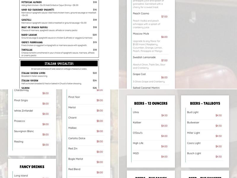 Chuck's Restaurant Menu