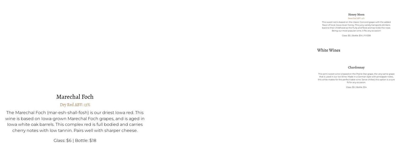 Prairie Moon Winery Menu