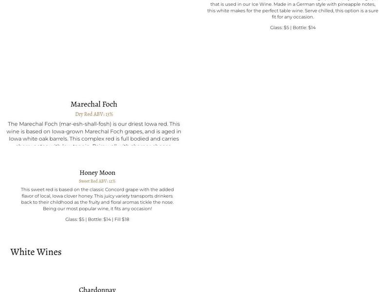 Prairie Moon Winery Menu