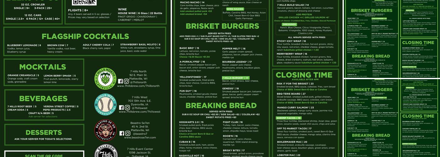 7 Hills Brewing Company Menu