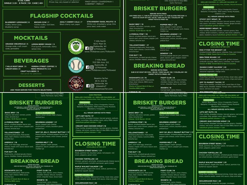 7 Hills Brewing Company Menu