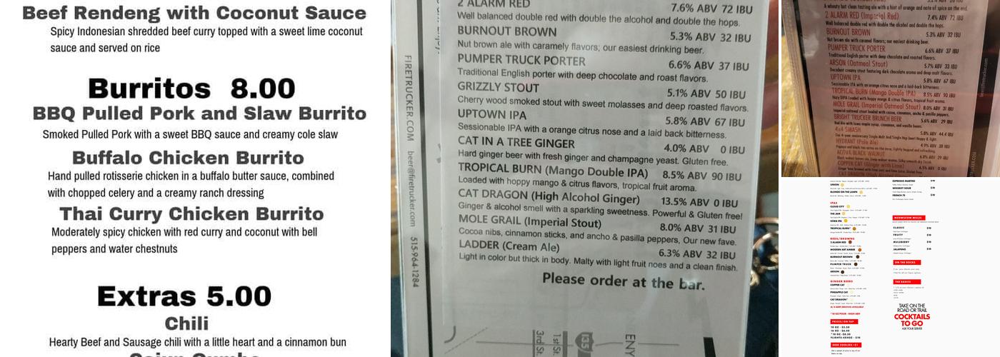 Firetrucker Brewery Menu