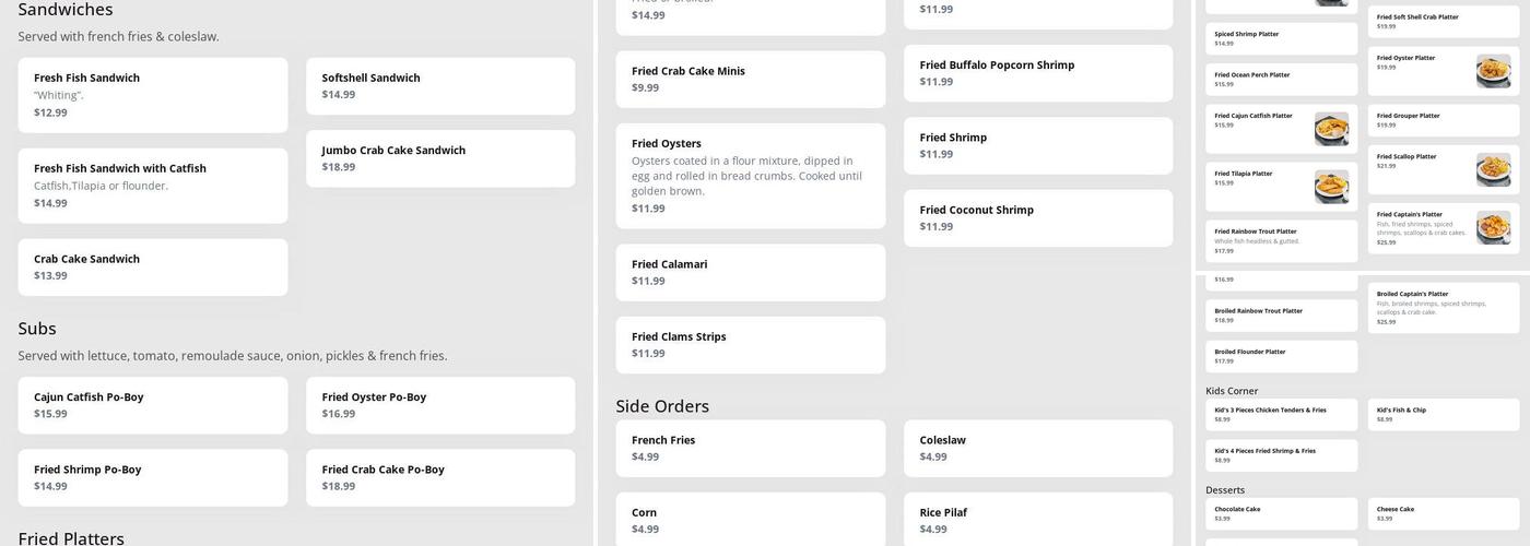 Jazzy's Seafood Menu