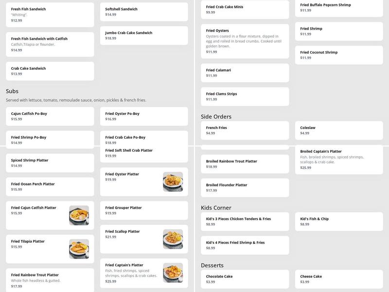 Jazzy's Seafood Menu